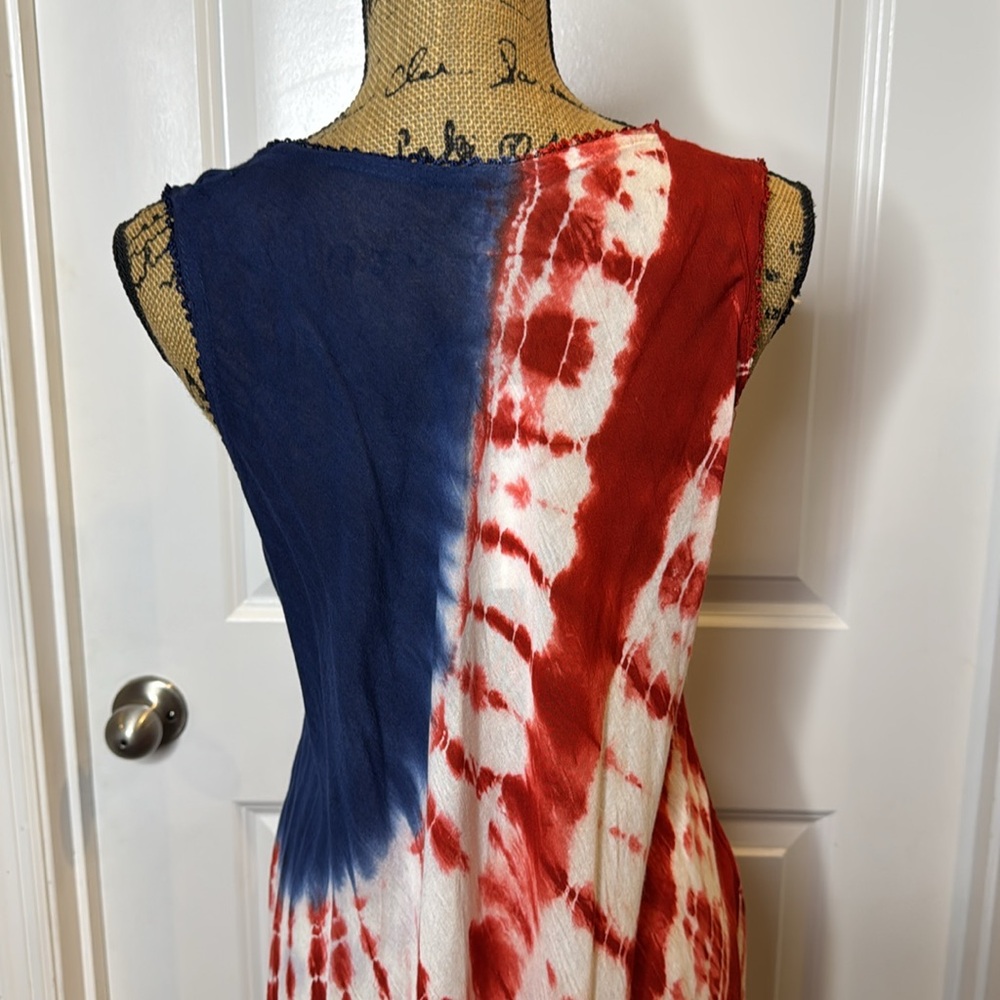 NWT True Rock OS Red White Blue Stars Stripes Tie Dye Swim Cover Up Flowy Dress - Picture 7 of 12